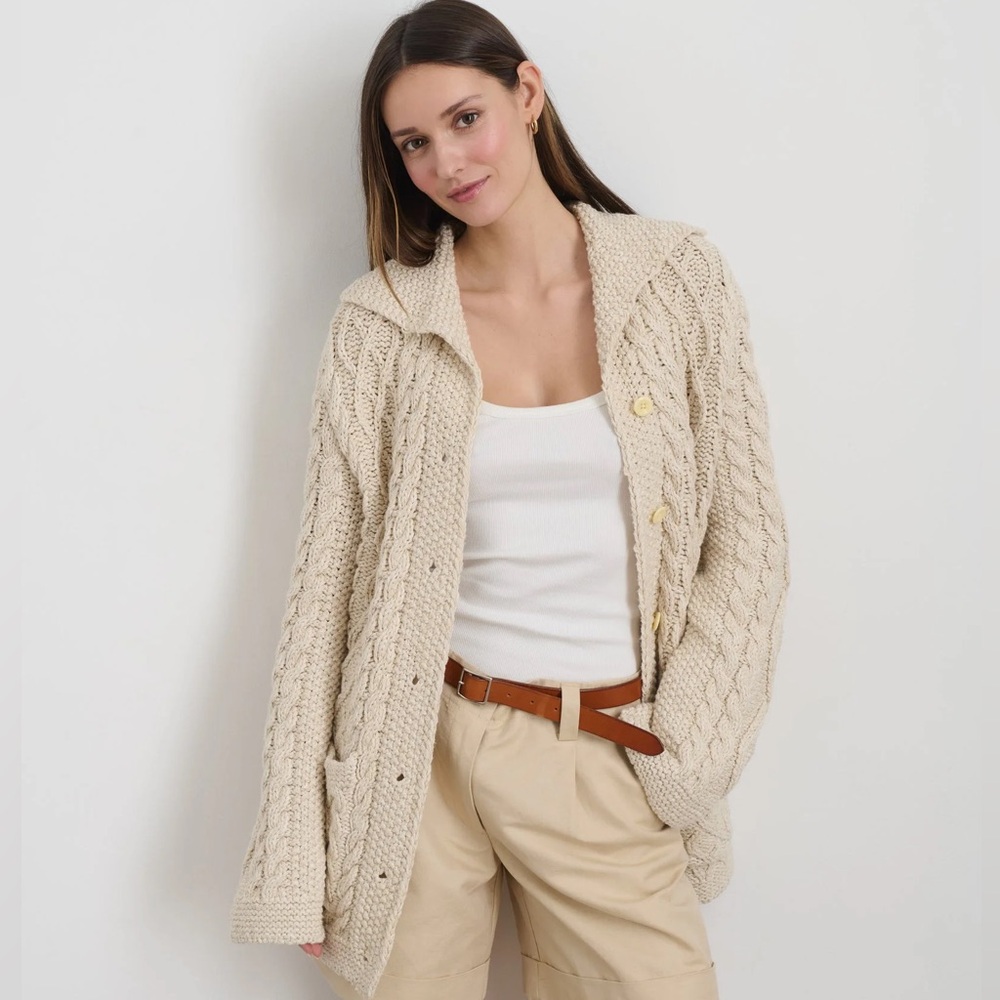 Alex Mill Cream Cable-Knit Button Cardigan